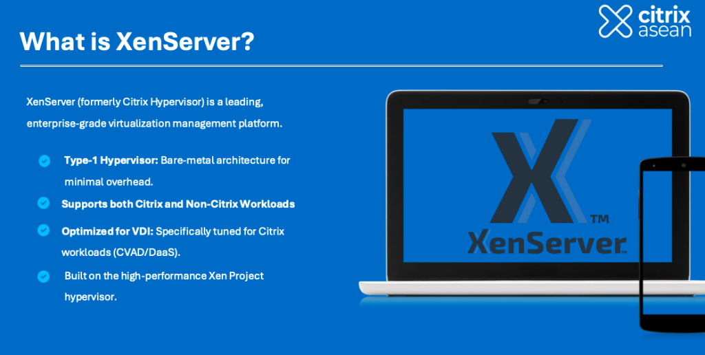 Definisi XenServer sebagai platform manajemen virtualisasi enterprise-grade Type-1 Hypervisor.