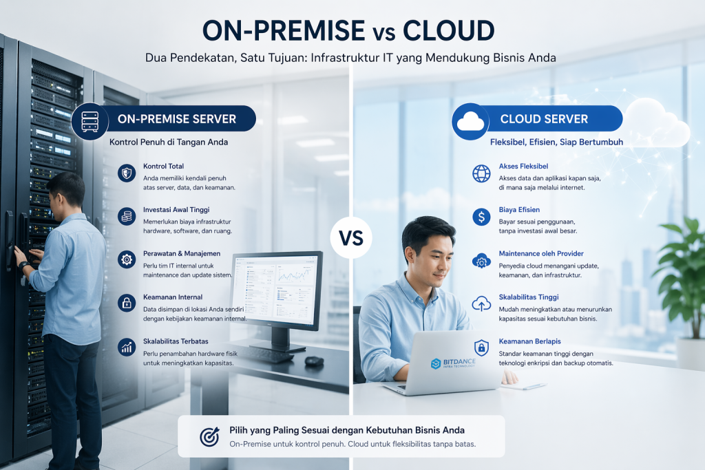 Perbandingan server on premise dan cloud dalam infrastruktur IT perusahaan